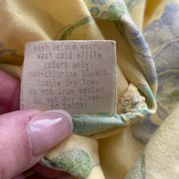 Fresh Produce Women Button Front Cotton Shirt USA Made Yellow Floral Medium D108 - Picture 9 of 10